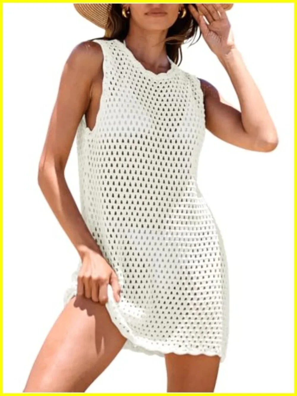 Sleeveless Knit Crochet Beach Dress Swimsuit Cover Up 100% Acrylic